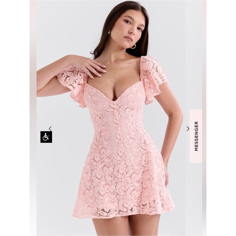 House of CB Verity Impatiens Pink Lace Mini Dress Women’s Size Large TALL